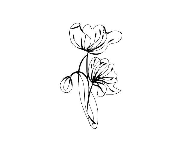 Conjunto de arte lineal de flores silvestres de doodle de hojas botánicas