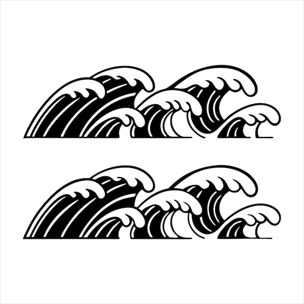 conjunto de arte de líneas de ondas oceánicas abstractas