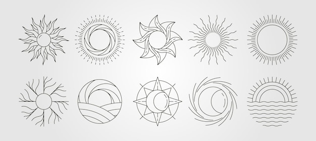 Vector conjunto de arte de líneas vectoriales de sol diseño de símbolo de logotipo diseño de ilustración de fajo de sol abstracto