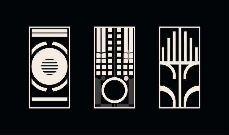 Vector conjunto de arte mural geométrico abstracto en estilo monocromo y contemporáneo