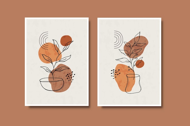 Conjunto de arte de pared boho de línea floral botánica abstracta