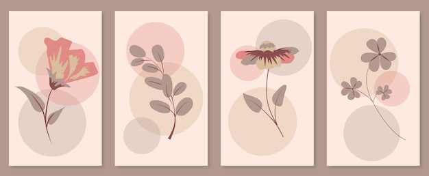 Conjunto de arte de pared botánico abstracto Ilustración vectorial en diseño escandinavo