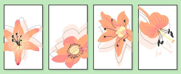 Conjunto de arte de pared botánico abstracto Ilustración vectorial en diseño escandinavo