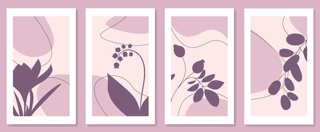 Conjunto de arte de pared botánico abstracto ilustración vectorial en diseño escandinavo