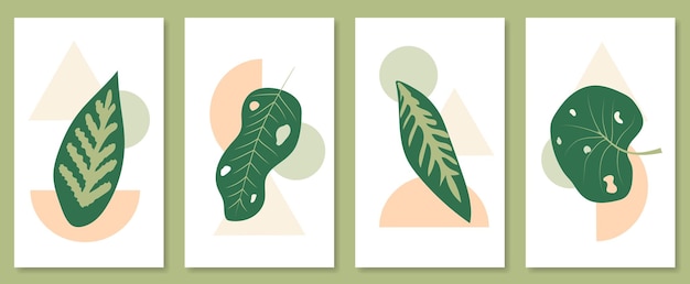 Conjunto de arte de pared botánico abstracto Ilustración vectorial en diseño escandinavo