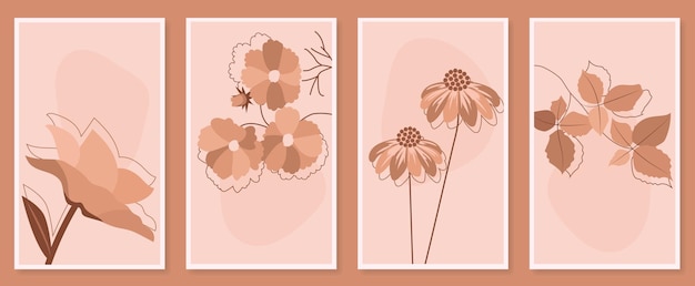 Conjunto de arte de pared botánico abstracto Ilustración vectorial en diseño escandinavo