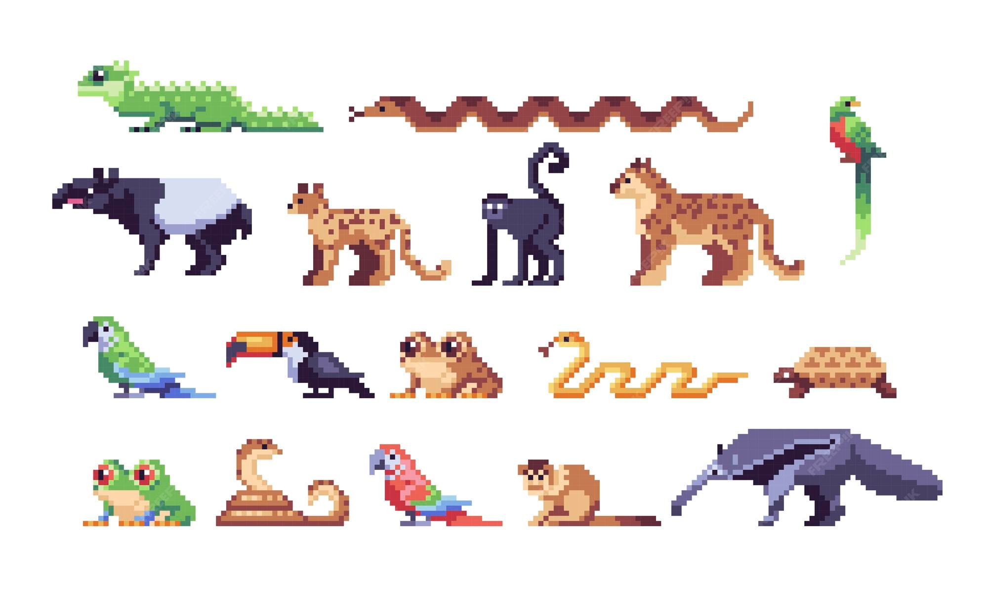Conjunto de arte de píxeles de animales de Costa Rica. Colección de