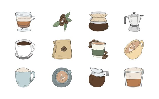 conjunto de arte vectorial de café