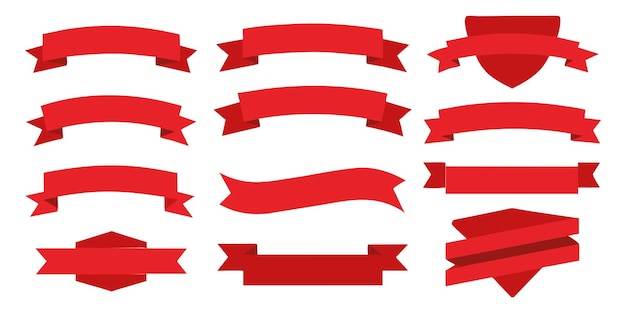 Conjunto de arte vectorial de la cinta o la etiqueta de color rojo plano