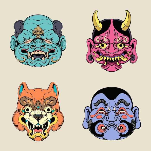 Conjunto de arte vectorial de máscara japonesa