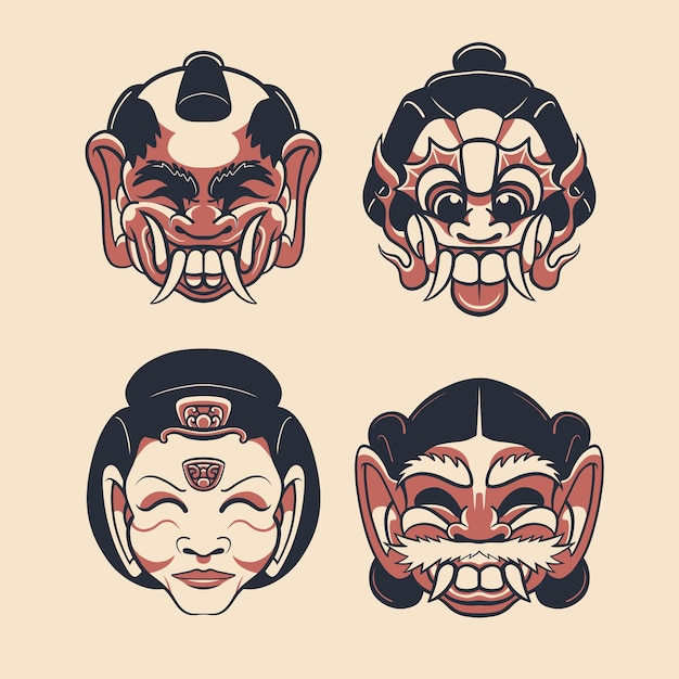 Conjunto de arte vectorial de máscara japonesa