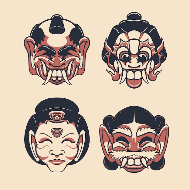 Vector conjunto de arte vectorial de máscara japonesa