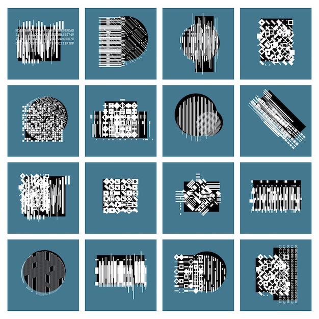 Conjunto de artes gráficas abstractas, colección de ilustraciones geométricas vectoriales.
