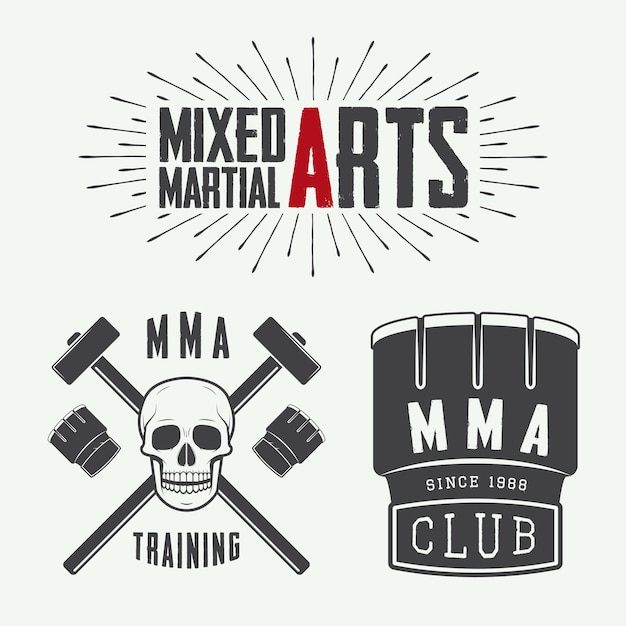 Conjunto de artes marciales mixtas vintage o logotipos de clubes de lucha emblemas insignias etiquetas marcas