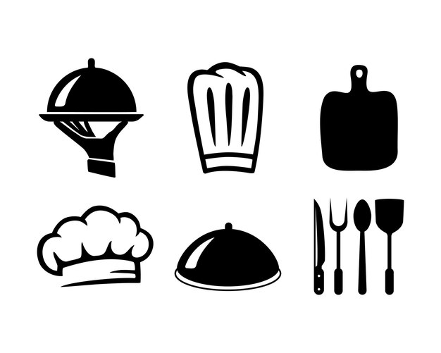 Un conjunto de artículos de cocina vintage de sombreros de chef y cocinero vector aislado en el fondo eps 10