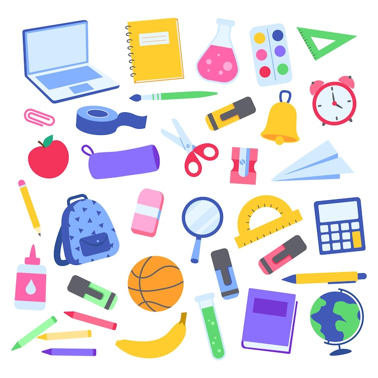 Vector conjunto de artículos escolares volver al conjunto de íconos escolares iconos de materiales escolares