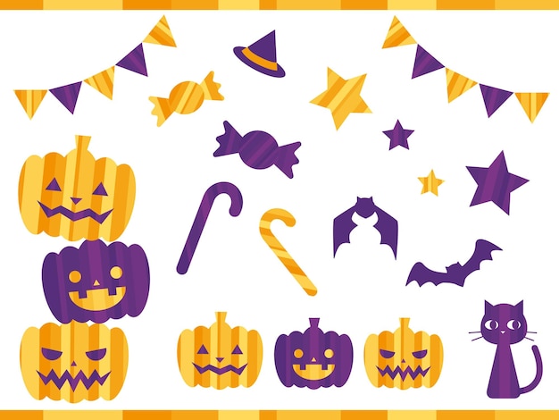 Conjunto de artículos de Halloween Textura rayada Ilustración pop y atmósfera divertida