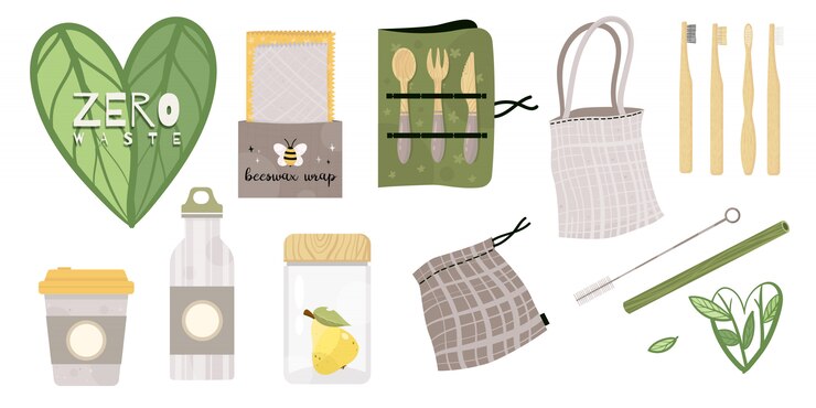 Vector conjunto de artículos o productos duraderos y reutilizables zero waste