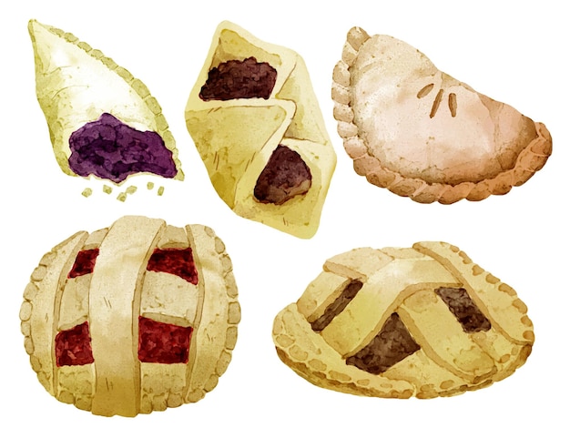 Conjunto de artículos de pan y productos de panadería para elementos de cafetería y escaparate de panadería.