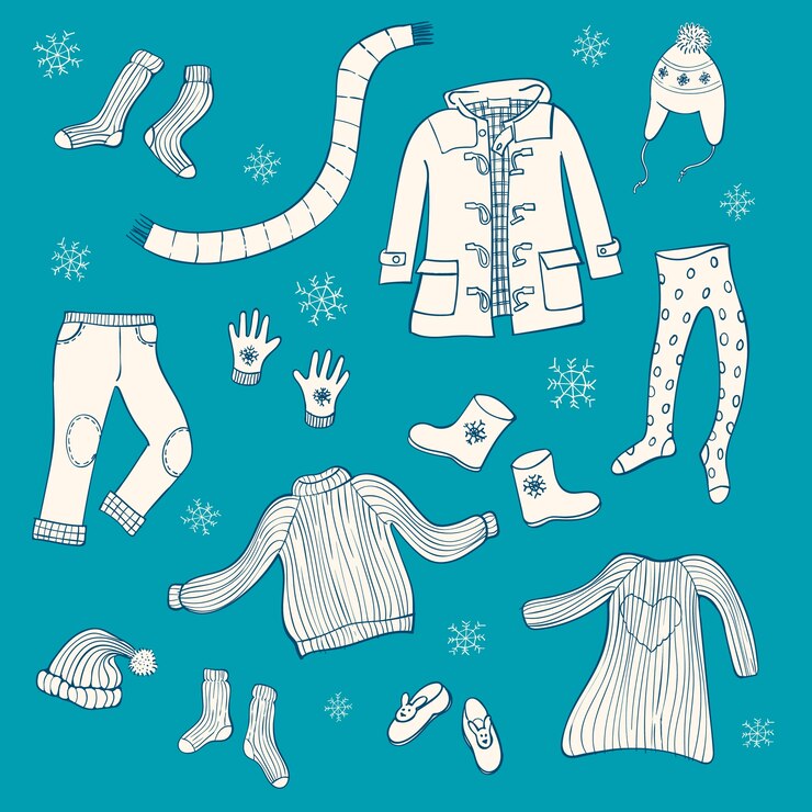Vector conjunto de artículos de ropa de invierno