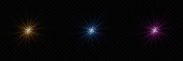 Conjunto de aspectos destacados destellos de rayos de luz el efecto de las estrellas parpadeantes