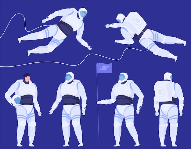 Un conjunto de astronautas en diferentes poses.