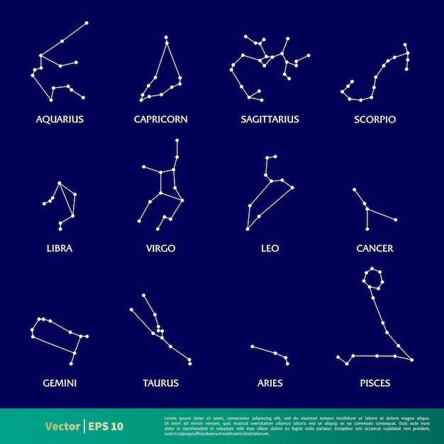Conjunto Astronomía Constelación Estrella Icono Vector Logo Plantilla Ilustración Diseño Vector EPS 10