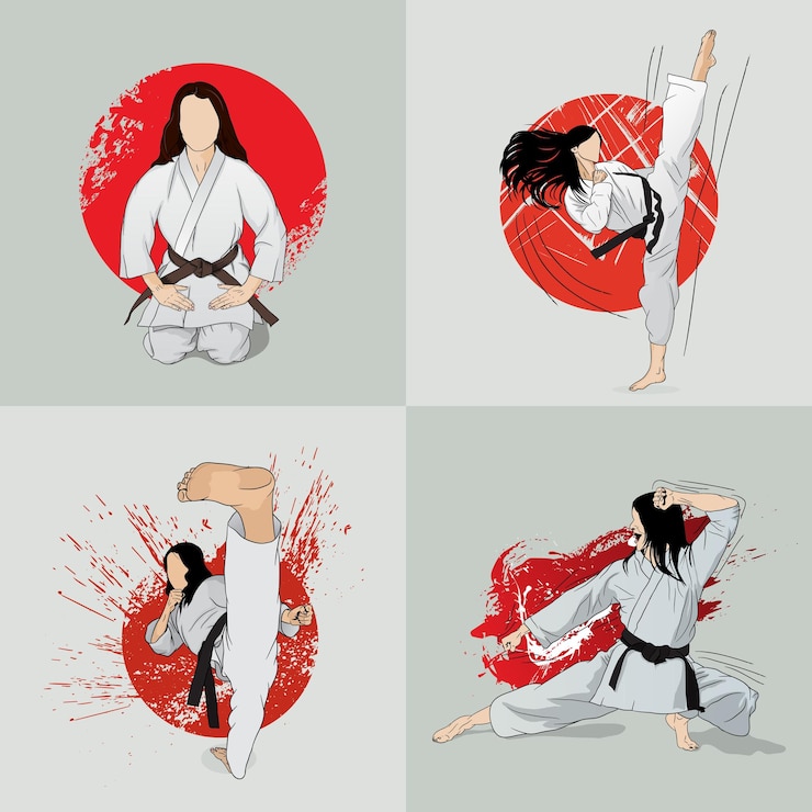 Vector conjunto de atletas femeninas dedicadas a las artes marciales imagen vectorial
