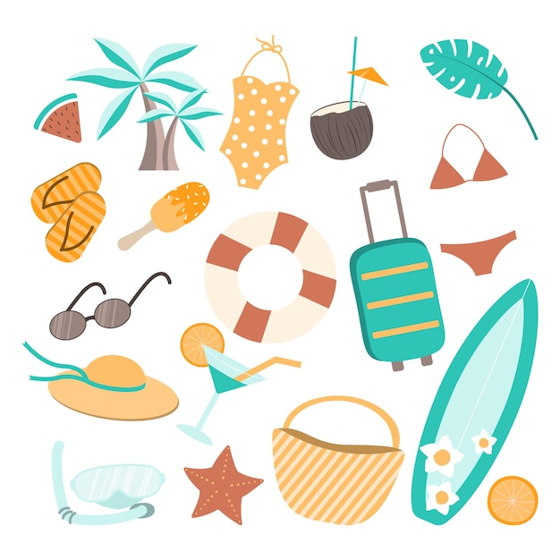 conjunto de atributos de viaje de verano