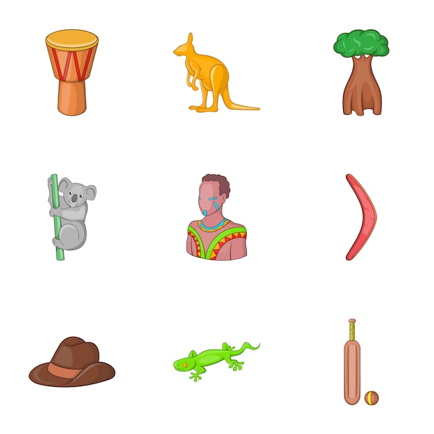 Conjunto de Australia, estilo de dibujos animados