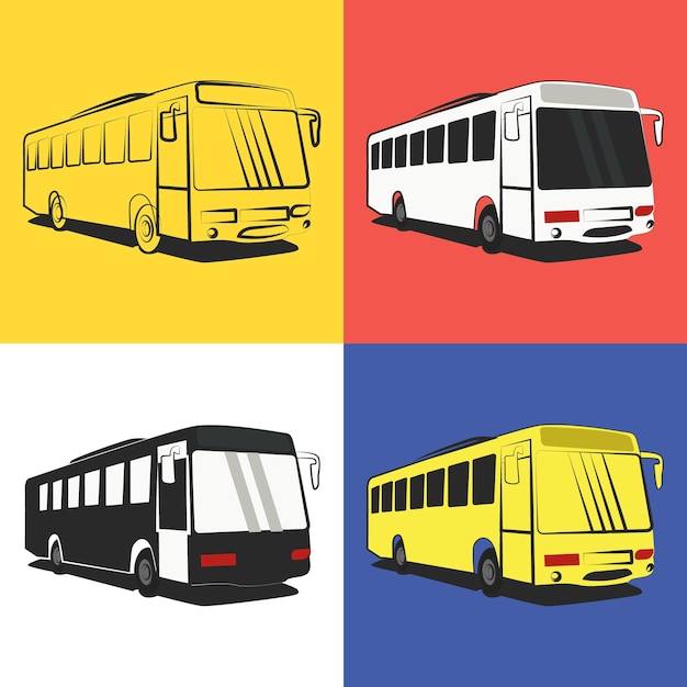 Conjunto de autobuses coloridos, transporte, autobuses indios, autobuses de piso bajo