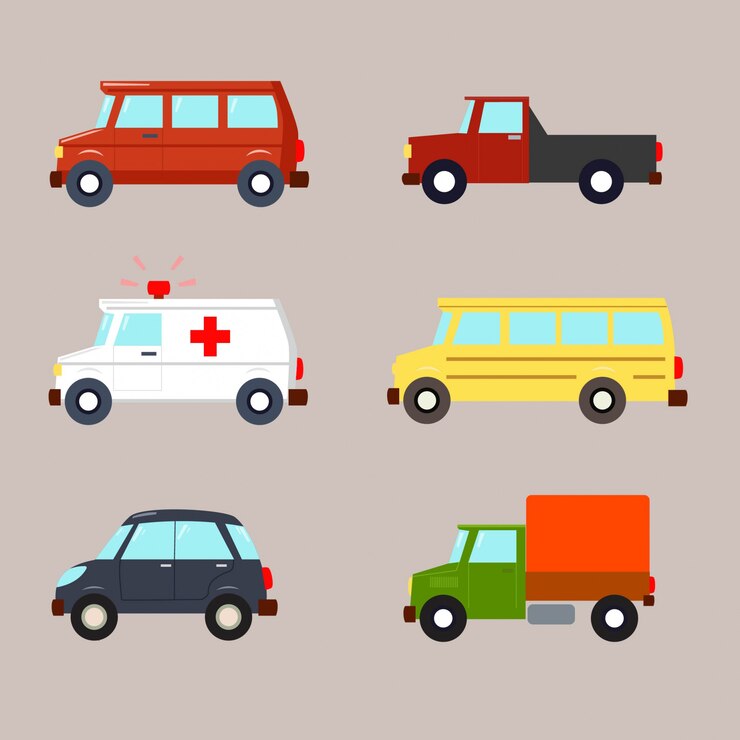 Conjunto de autos en diseño plano