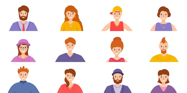 Conjunto de avatar de personas. retratos de hombres y mujeres.