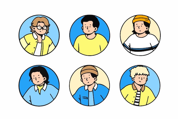 Conjunto de avatar de trabajadores de oficina. colección de personajes de diferentes hombres. Estilo de icono dibujado a mano.