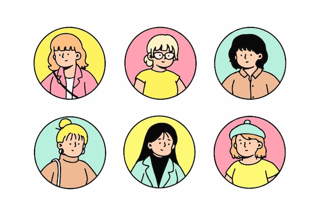 Conjunto de avatar de trabajadores de oficina. colección de personajes de mujeres diferentes. estilo de icono dibujado a mano.