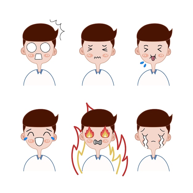 Conjunto de avatares de dibujos animados en varias emociones