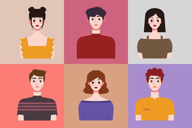 Conjunto de avatares de jóvenes en estilo plano Ilustración vectorial
