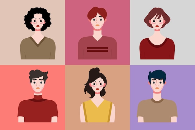 Conjunto de avatares de jóvenes en estilo plano Ilustración vectorial
