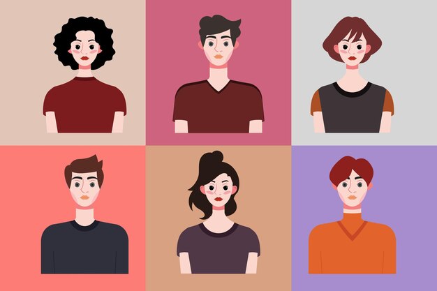 Conjunto de avatares de jóvenes en estilo plano Ilustración vectorial