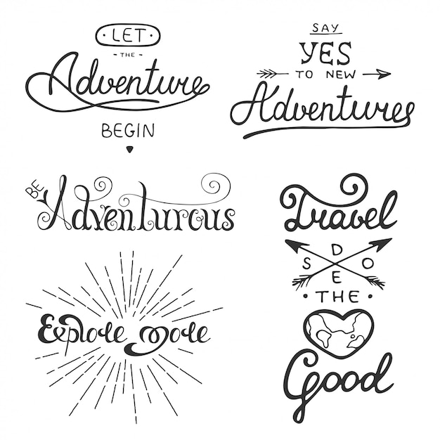 Conjunto de aventura y viajes vector letras.