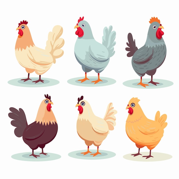 Conjunto de aves de corral de granja de pollo Ilustración vectorial de dibujos animados de gallinas