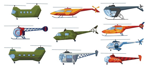 Conjunto de aviación de dibujos animados de helicóptero