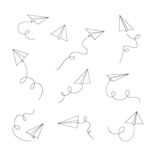 Conjunto de avión de papel vectorial Símbolo de icono de viaje y ruta aislado sobre fondo blanco