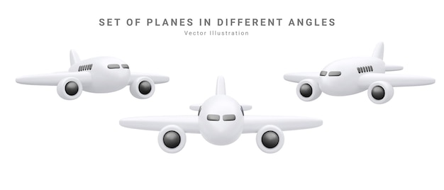 Vector conjunto de avión de renderizado realista 3d aislado sobre fondo blanco ilustración vectorial