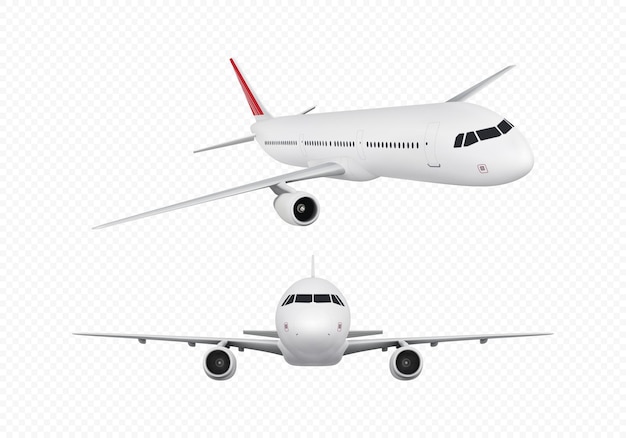 Vector conjunto de aviones aislado sobre fondo transparente. ilustración realista de vector.