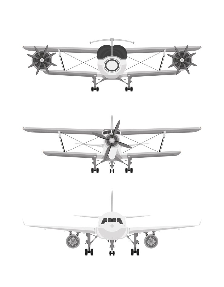 Vector conjunto de aviones aislado en la vista frontal de fondo blanco