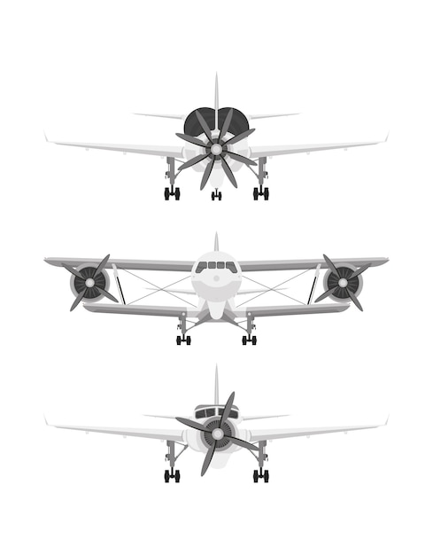 Vector conjunto de aviones aislado en la vista frontal de fondo blanco