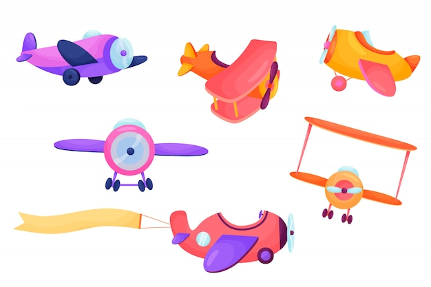 Vector conjunto de aviones de cartón lindo. transporte de niños. ilustración