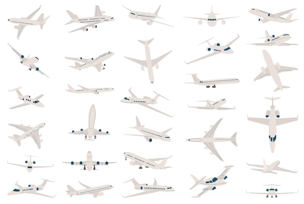 conjunto de aviones en vector de estilo plano