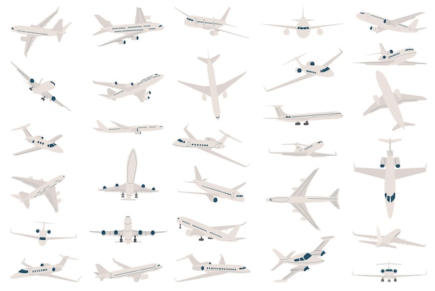 Conjunto de aviones en vector de estilo plano